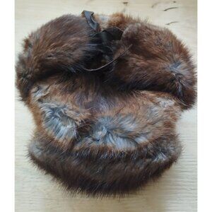 Vintage Fur Hat Men's Trapper Ushanka Winter Warm Flaps Quilted Lining Muskrat